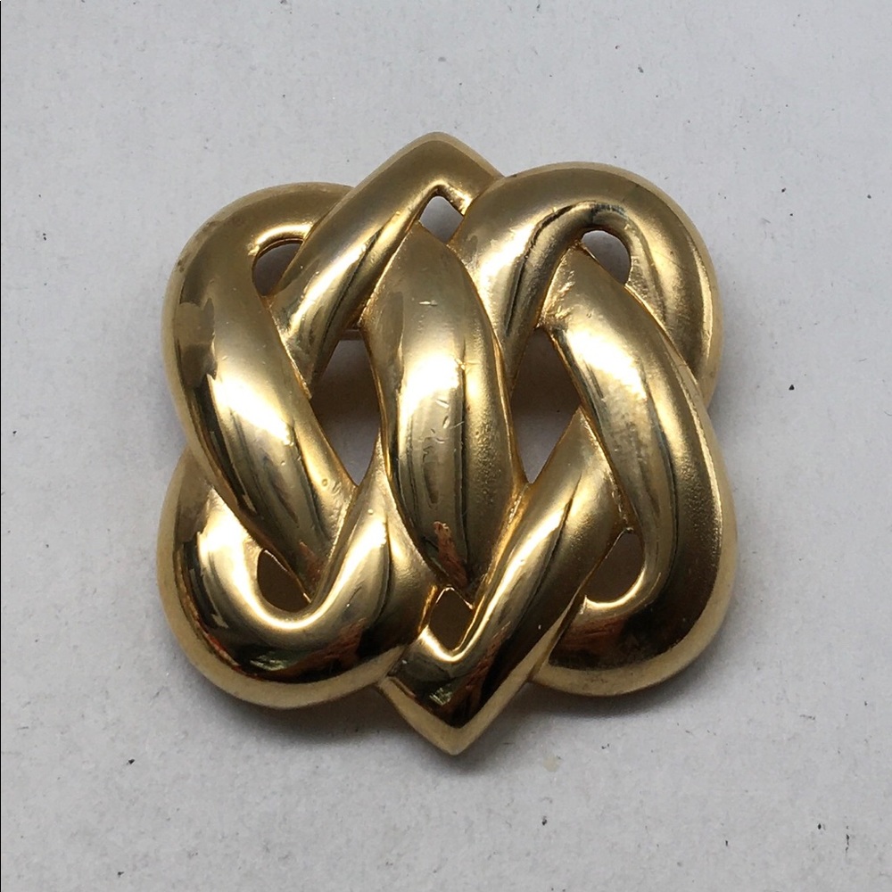 Vintage 1980s Erwin Pearl Goldtone Intertwine Brooch